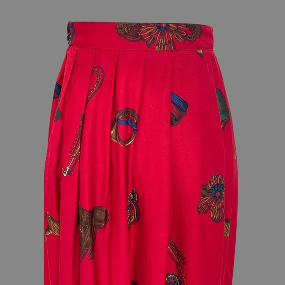 Vintage NWT Susan Bristol Equestrian Horse Print Pockets Red Maxi Skirt Size 4 - Picture 3 of 12